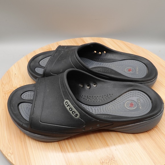 Crocs Modi Flip Flop Womens 6 Black Gray Sandals Summer Sport River Water Flaws - Picture 1 of 9